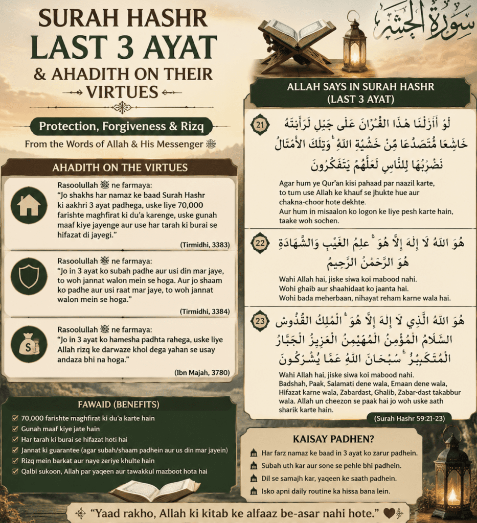 Surah Al-Hashr ke Last 3 Ayat aur Hadith